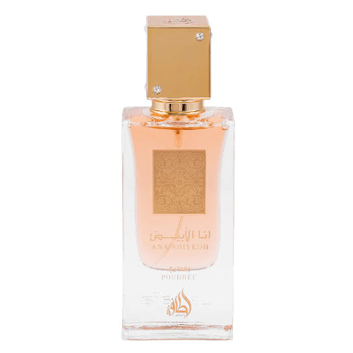 Lattafa Ana Abiyedh Poudree Perfumed Water | Unisex Fragrance with Powdery Notes | 60ml Descubre Lattafa Ana Abiyedh Poudree, un agua perfumada única que combina notas polvorientas con una frescura suave, ideal para uso unisex. Presentada en un frasco de 60ml, esta fragancia es perfecta para quienes buscan una experiencia olfativa ligera y elegante. Ideal para el día a día o ocasiones especiales.