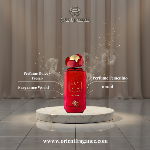 Elysia Apple Rouge Fragrance World presentación elegante perfume femenino dulce y seductor