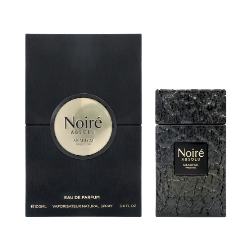Perfume Noiré Absolu Arabiyat Prestige 100 ml vista lateral diseño oscuro sofisticado fragancia unisex intensa