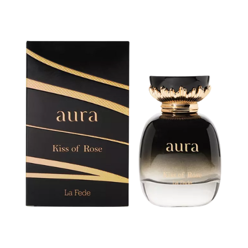 Perfume Aura Kiss of Rose de La Fede, fragancia de lujo con rosa, almizcle y vainilla. Elegante, romántica y sofisticada, disponible en Orient Fragance