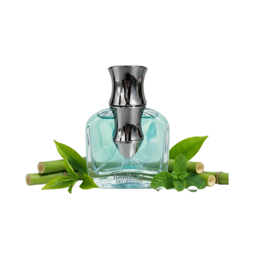 Detalle del frasco Bamboo Reflection Arabiyat Prestige con diseño limpio y acabado moderno plateado