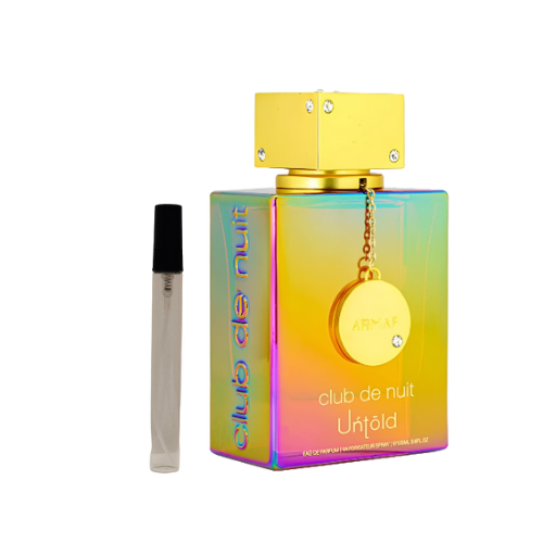Muestra del perfume Club de Nuit Untold de Armaf, fragancia de lujo con acordes ambarados y florales. Elegante, refinada y exclusiva, disponible en Orient Fragance