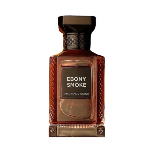 Perfume Ebony Smoke de Fragrance World, fragancia de lujo con notas amaderadas y ahumadas. Elegante, profunda e intensa