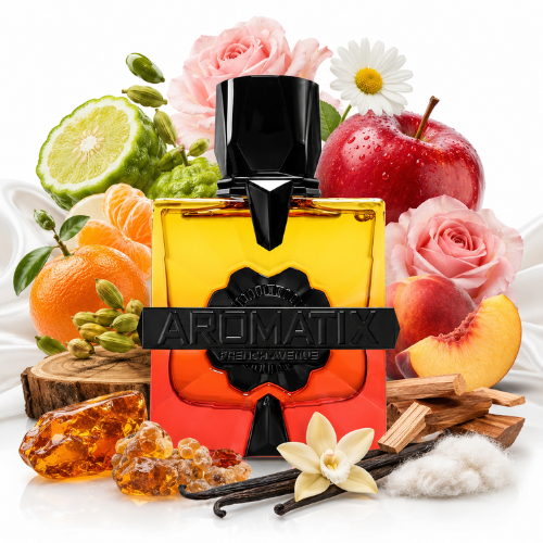 Detalle del frasco Forbidden Fruit acabado premium perfume unisex exclusivo y moderno