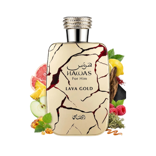 Perfume Hawas Lava Gold 100 ml fragancia unisex cálida intensa y duradera