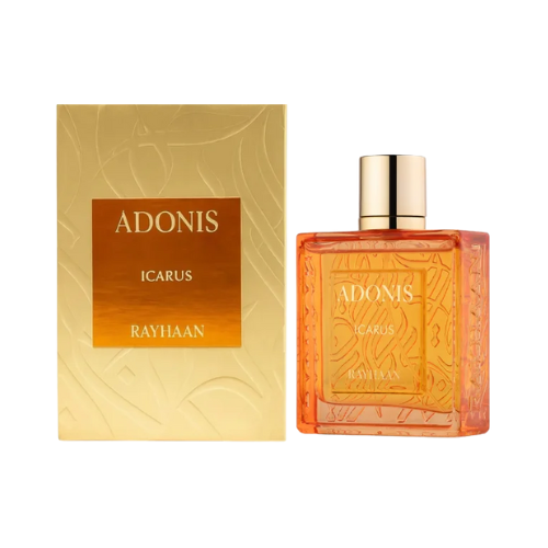Perfume Idonus Icarus de Rayhaan, fragancia de lujo con notas amaderadas, especiadas y ámbar. Elegante, intensa y sofisticada, disponible en Orient Fragance.