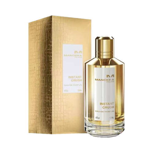 MANCERA PARIS INSTANT CRUSH EAU DE PARFUM 120 ML en su elegante caja dorada texturizada. Fragancia unisex de lujo, perfume amaderado, floral y ámbar