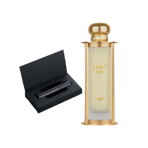 Muestra del perfume Leen de Lattafa, fragancia de lujo con aroma floral, afrutado y elegante. Una esencia refinada disponible en Orient Fragance