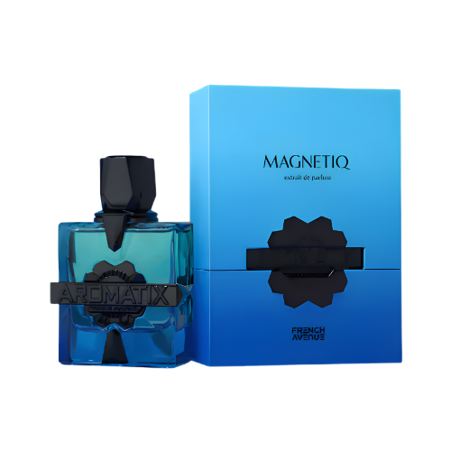 Detalle del frasco Magnetiq acabado premium perfume unisex exclusivo y moderno