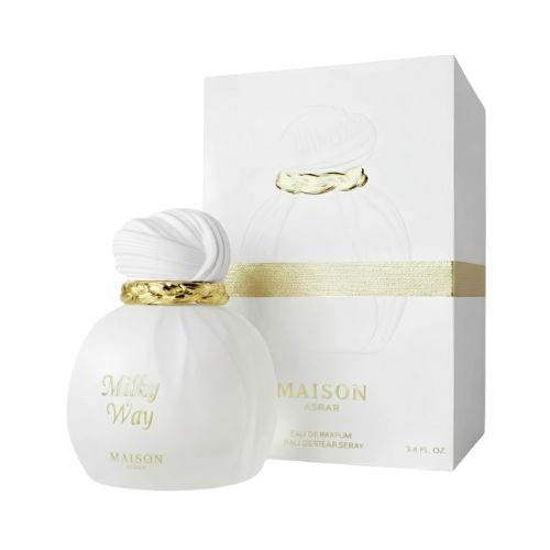 Milky Way de Maison Asrar, perfume oriental con notas cremosas, ámbar y flores luminosas. Una fragancia cálida y sofisticada