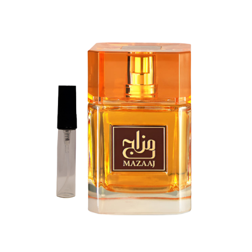 Muestra del perfume Mazaaj, fragancia de lujo árabe con notas florales y ambaradas. Elegante, sensual y exclusiva, disponible en Orient Fragance