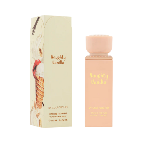 Perfume Naughty Vanilla de Gulf Orchid, fragancia de lujo con vainilla, ámbar y almizcle. Dulce, elegante y sensual, disponible en Orient Fragance