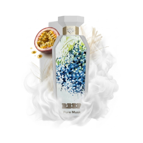 Detalle del frasco Pure Musk acabado premium perfume unisex almizclado y refinado