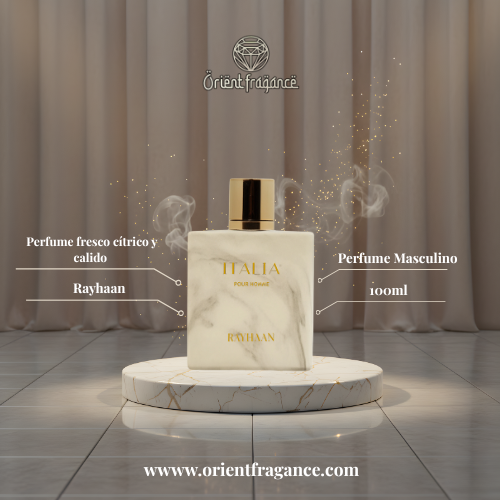 Rayhaan Italia presentación completa perfume masculino moderno y sofisticado