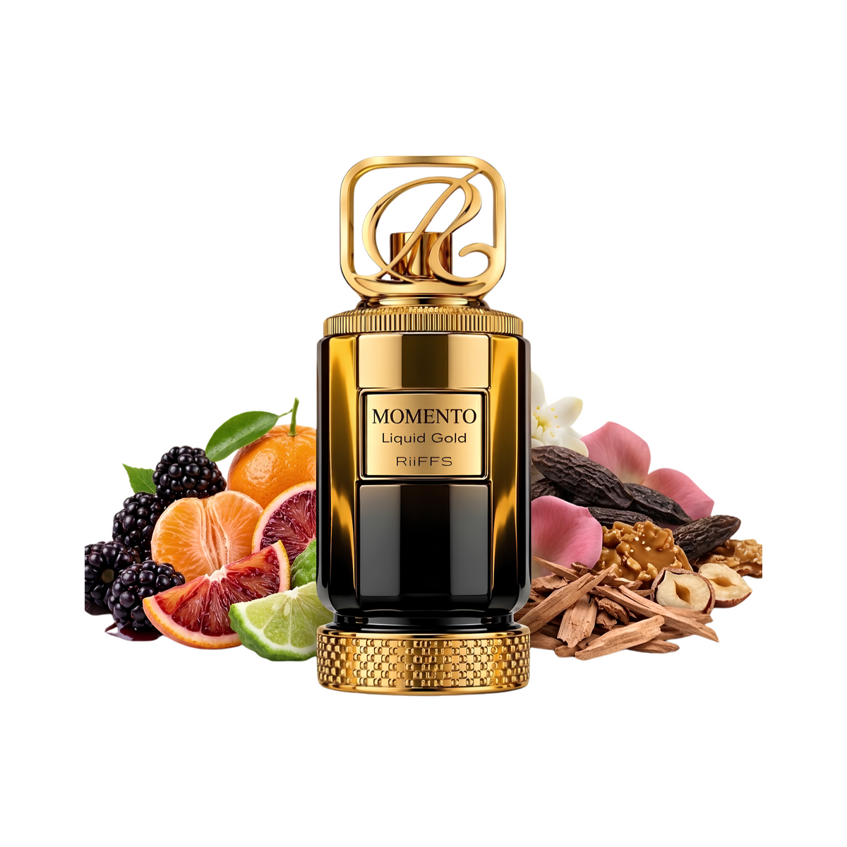 Botella del perfume Riiffs Momento Liquid Gold