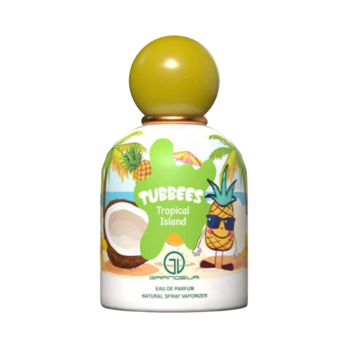 Tubbees Tropical Island, perfume frutal y veraniego con mango, piña y coco. Una fragancia alegre y vibrante inspirada en el paraíso tropical.