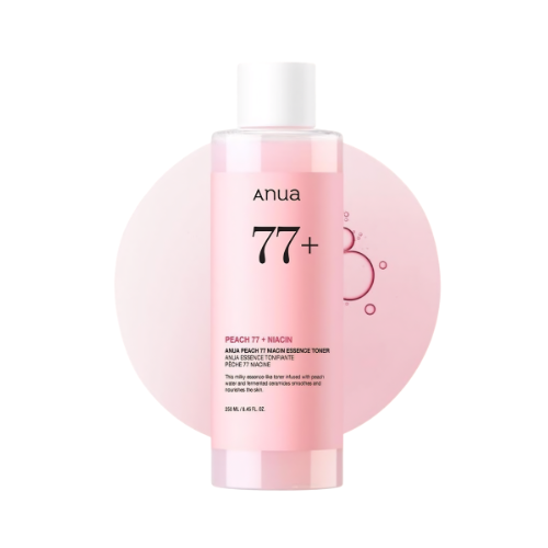 ANUA Peach 77% Niacin Toner textura y envase tónico facial coreano iluminador