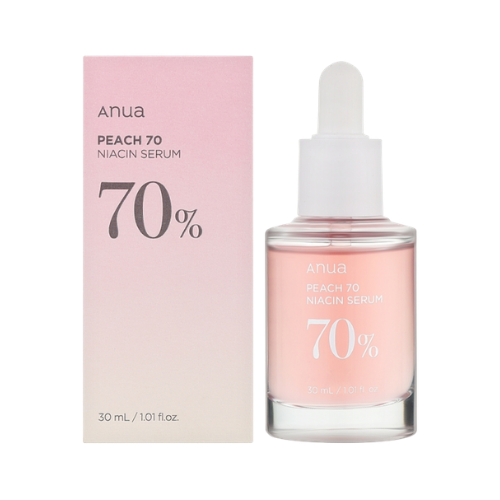 Anua Peach 70 Niacinamide Serum envase de sérum coreano para una piel luminosa y uniforme