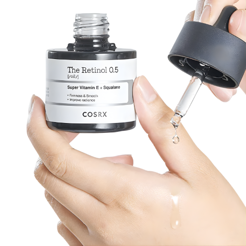 COSRX Retinol 0.5 Oil textura y envase aceite facial coreano con retinol