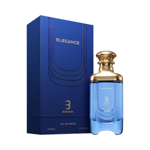 Eau de parfum Elegance Bharara perfume arabe con diseño azul premium y caja azul marino