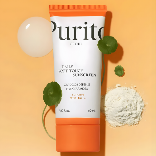 Purito Daily Soft Touch Sunscreen envase y textura protector solar facial coreano