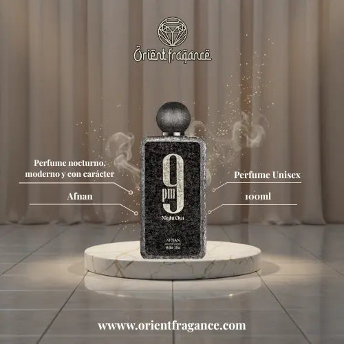 Perfume Afnan 9pm Night Out de 100ml. Fragancia árabe masculina de larga duración y estela potente. Distribuidor oficial Orient Fragance en España.