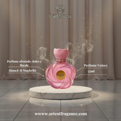 Vista lateral del frasco Blush Noire de Ahmed Al Maghribi