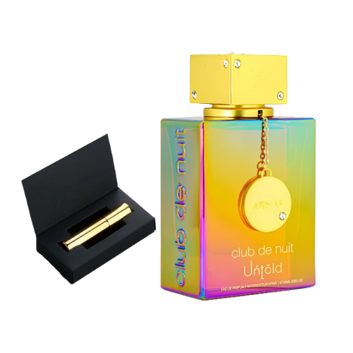 Muestra del perfume Club de Nuit Untold de Armaf, fragancia de lujo con acordes ambarados y florales. Elegante, refinada y exclusiva, disponible en Orient Fragance