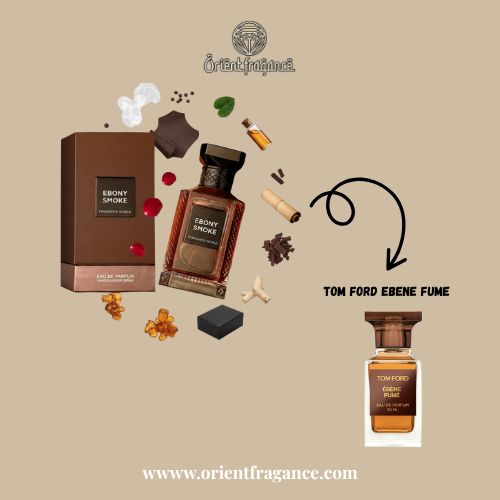 Perfume Ebony Smoke de Fragrance World, inspirado en Tom Ford Ébène Fumé. Fragancia amaderada y ahumada con carácter elegante y lujoso