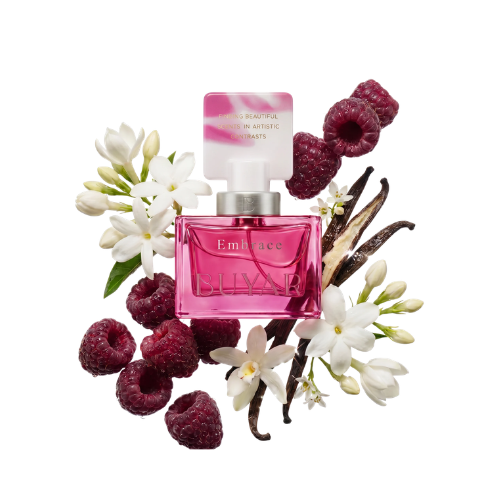 Detalle del frasco Embrace acabado premium perfume mujer elegante y refinado