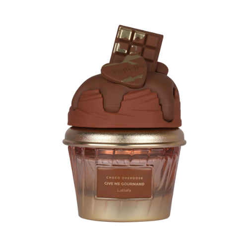 Frasco del perfume Choco Overdose de Lattafa, fragancia dulce y sofisticada con notas de chocolate y vainilla.
perfumes árabes