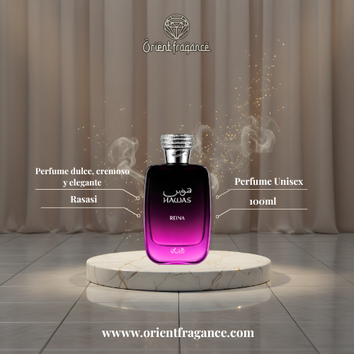 Detalle del frasco Hawas Reina de Rasasi Eau de Parfum unisex