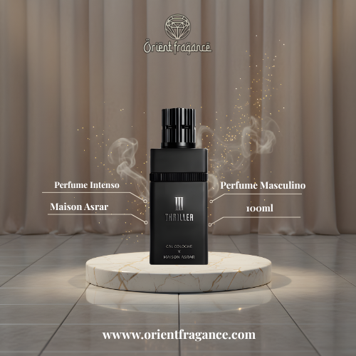 Maison Asrar III Thriller presentación elegante extrait de parfum masculino sofisticado