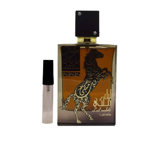 Muestra del perfume Laila Malaki de Lattafa, fragancia de lujo con notas orientales y florales. Un perfume sofisticado y exclusivo disponible en Orient Fragance