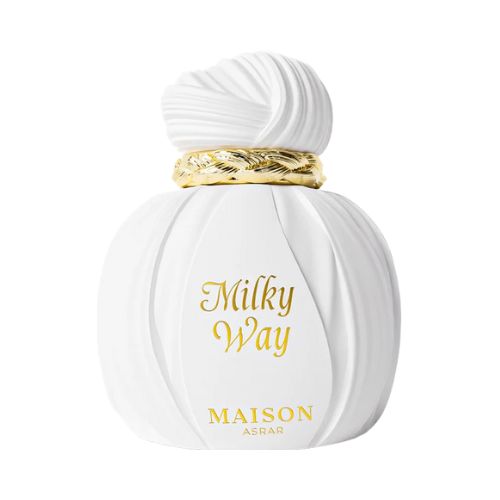 Milky Way de Maison Asrar, perfume dulce y cremoso con notas lácteas, florales y ambaradas. Una fragancia suave, envolvente y elegante