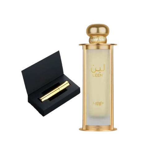 Muestra del perfume Leen de Lattafa, fragancia de lujo con aroma floral, afrutado y elegante. Una esencia refinada disponible en Orient Fragance