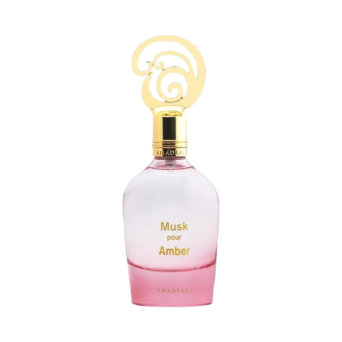 Musk Pour Amber de Khadlaj Perfumes, perfume árabe ambarado con acordes de almizcle, vainilla y madera. Una fragancia cálida y envolvente con sello oriental.