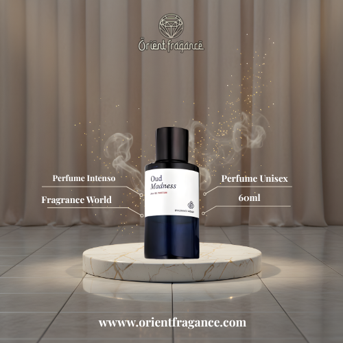 Oud Madness Fragrance World presentación elegante perfume unisex oriental intenso y sofisticado