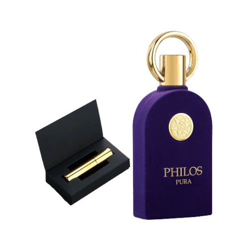 Muestra del perfume Philos Pura, fragancia de lujo con aroma limpio, floral y elegante. Un perfume sofisticado que refleja pureza y frescura