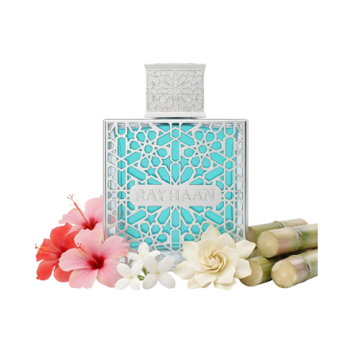 Detalle del frasco Rayhaan Aquatica perfume unisex fresco y limpio estilo marino