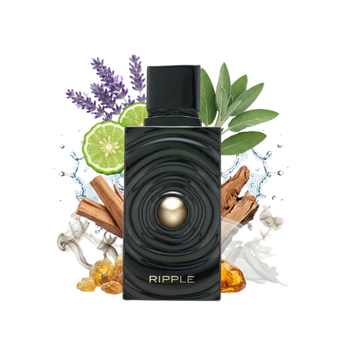 Detalle del frasco Ripple acabado premium perfume unisex exclusivo y refinado