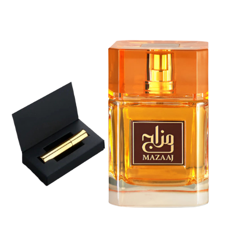 Muestra del perfume Mazaaj, fragancia de lujo árabe con notas florales y ambaradas. Elegante, sensual y exclusiva, disponible en Orient Fragance