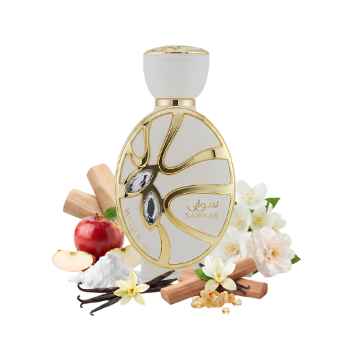 Detalle del frasco Sawaar Vanille Blanc de Khadlaj perfume unisex premium