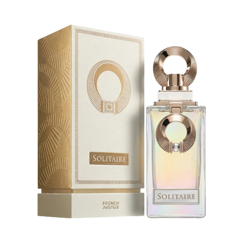 Detalle del frasco Solitaire acabado premium perfume unisex elegante y exclusivo
