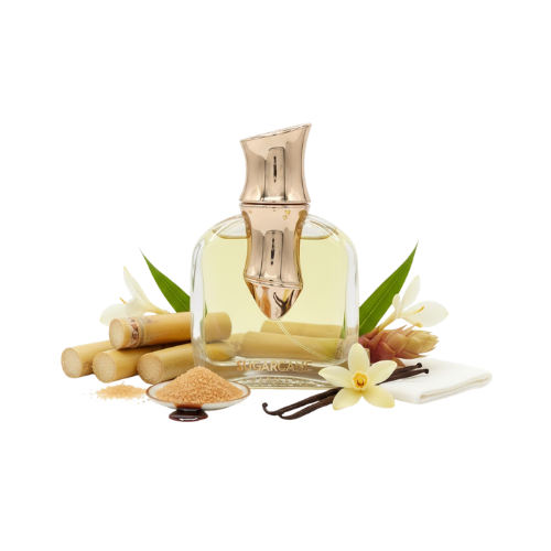 Detalle del frasco Sugarcane Vanille Arabiyat Prestige con acabado dorado y estilo dulce sofisticado