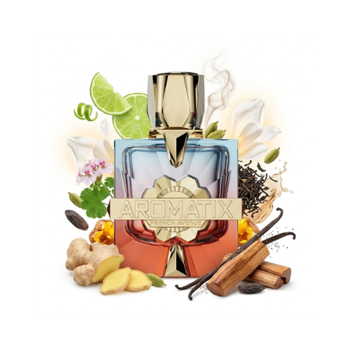 Detalle del frasco Teas Me acabado premium perfume unisex moderno y refinado
