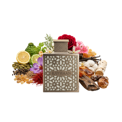 Detalle del frasco Rayhaan Terra perfume masculino premium