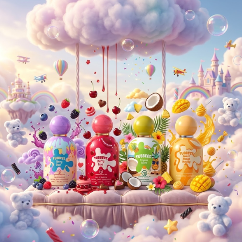 Tubbees Fruity Candy Collection cofre de 4 perfumes afrutados con Berry Blast, Cherry Luxe, Tropical Island y Sweet Mango Melody