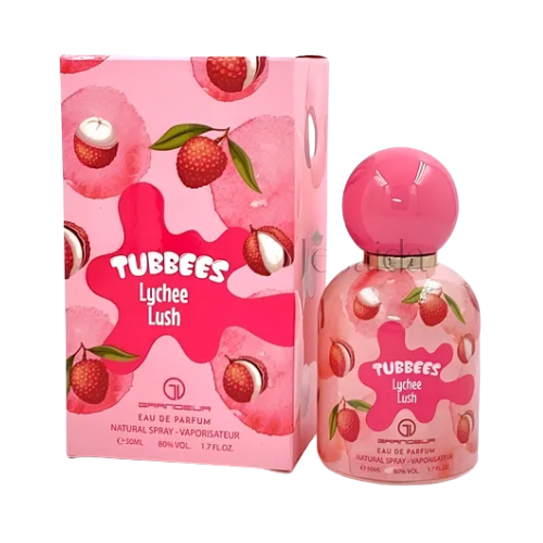 Perfume Tubbees Lychee Lush, fragancia de lujo con lichi, fresa y vainilla. Dulce, fresca y elegante, disponible en Orient Fragance