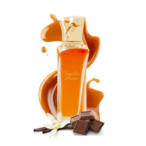 Perfume Vanilla Aura de Maison Asrar, fragancia de vainilla pura con matices florales y ambarados. Aroma cálido, elegante y envolvente
